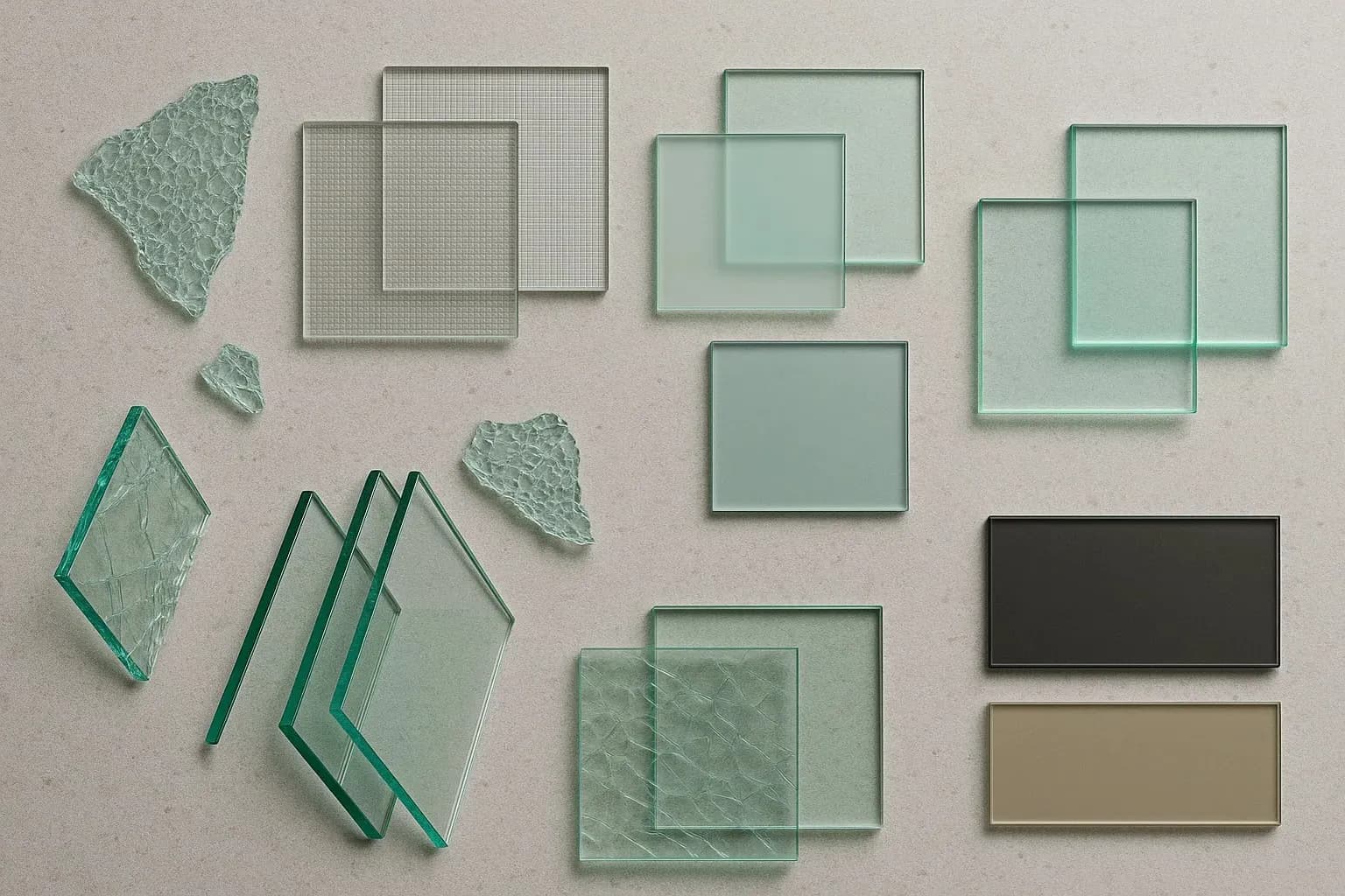 다양한 유리 제품 샘플